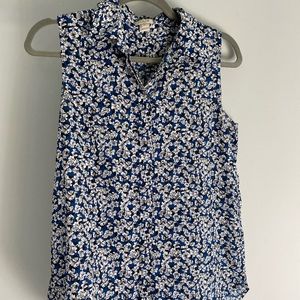 Jcrew factory blue and black floral tank blouse. EUC